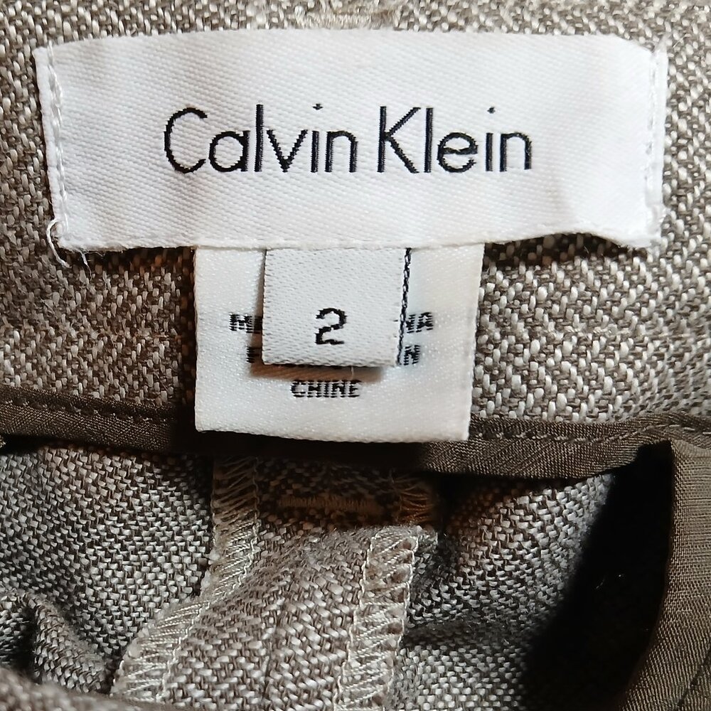 CALVIN KLEIN Tan Herringbone Linen Blend Dress Pants EUC - Picture 5 of 16